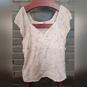 Floral White and Pink Women's Summer Top With Ties